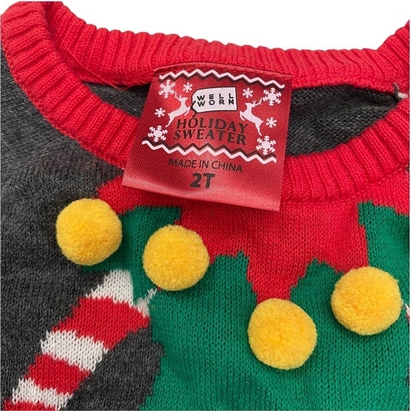 Well Worn Holiday Elfie Sweater Charcoal Grey Sz 2T - Picture 7 of 10